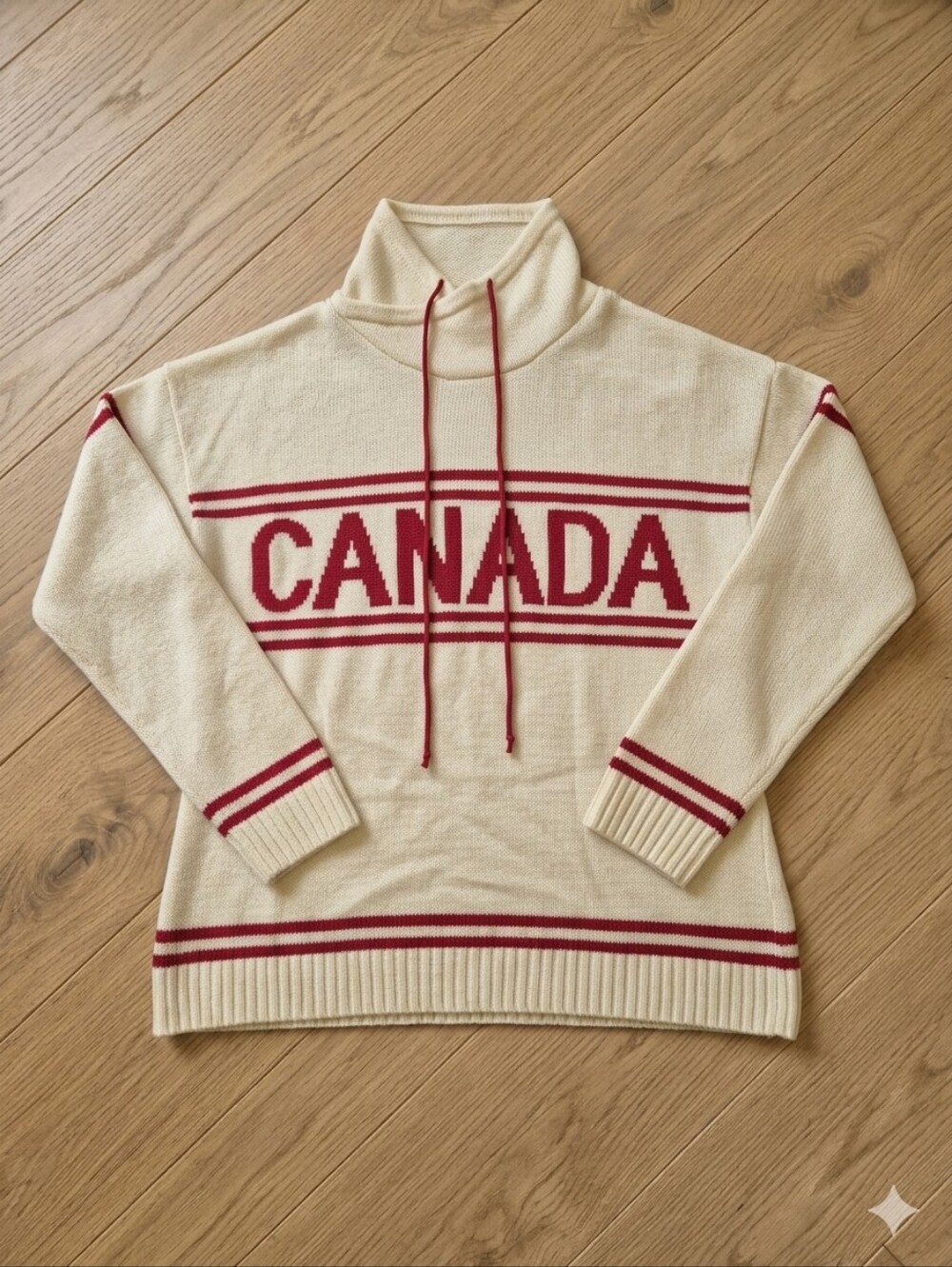 Vintage Cotton Country Canada Cowl Neck Knit Sweater - Size Medium